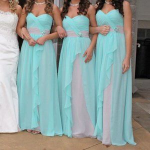 Strapless Blue and Silver Formal Gown